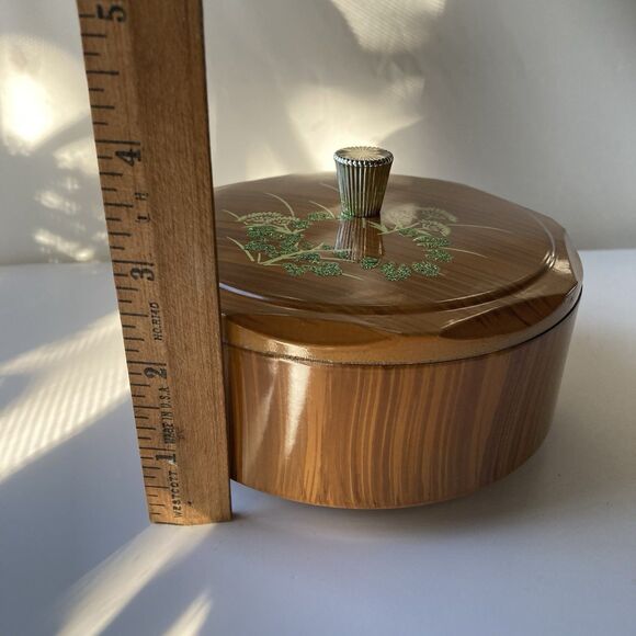 VTG Japanese Laquered Lidded Rice Bowl Trinket Laquerware Jewelry Holder MCM - Picture 2 of 11